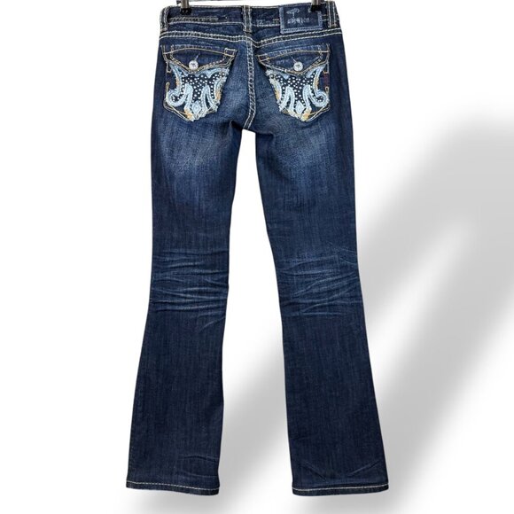 Mek Denim Jeans Womens Sz 26/32 Clayton Slim Boot Low-Rise Embroidered Flap - Picture 7 of 16